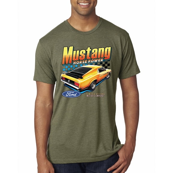 Wild Bobby, Ford Yellow Mustang Horsepower Cars and Trucks Men Premium Tri Blend Tee, Military Green, Large