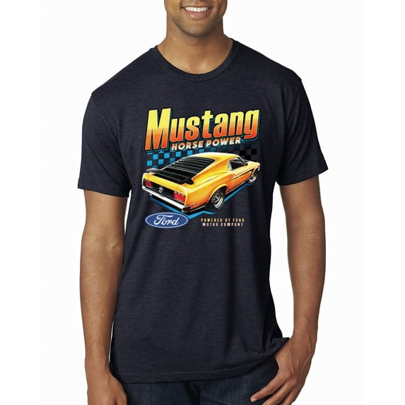 Wild Bobby, Ford Yellow Mustang Horsepower Cars and Trucks Men Premium Tri Blend Tee, Vintage Navy, XX-Large