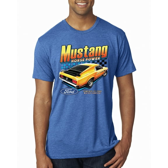 Wild Bobby, Ford Yellow Mustang Horsepower Cars and Trucks Men Premium Tri Blend Tee, Vintage Royal, Large