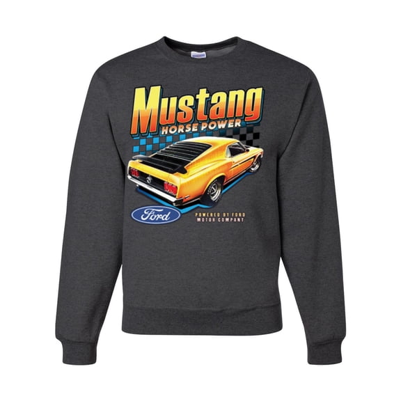 Wild Bobby, Ford Yellow Mustang Horsepower Cars and Trucks Unisex Crewneck Graphic Sweatshirt, Heather Black, X-Large