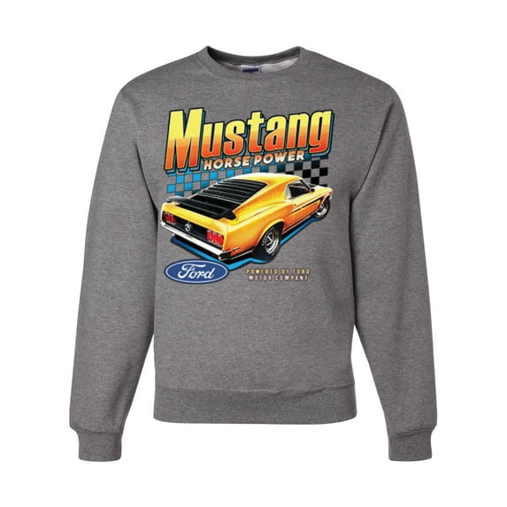 Wild Bobby, Ford Yellow Mustang Horsepower Cars and Trucks Unisex Crewneck Graphic Sweatshirt, Heather Grey, X-Large