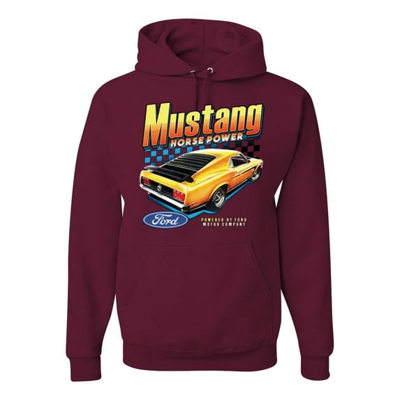 Wild Bobby, Ford Yellow Mustang Horsepower Cars and Trucks Unisex Graphic Hoodie Sweatshirt, Maroon, Large