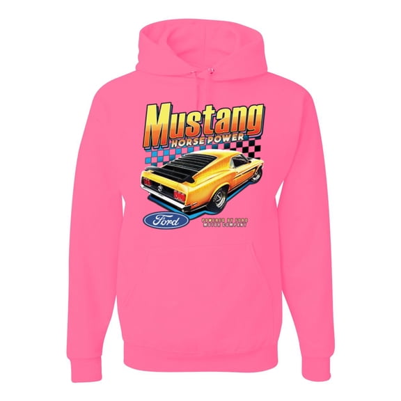 Wild Bobby, Ford Yellow Mustang Horsepower Cars and Trucks Unisex Graphic Hoodie Sweatshirt, Neon Pink, X-Large
