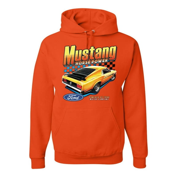 Wild Bobby, Ford Yellow Mustang Horsepower Cars and Trucks Unisex Graphic Hoodie Sweatshirt, Orange, XX-Large