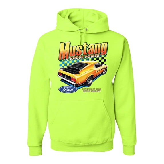 Wild Bobby, Ford Yellow Mustang Horsepower Cars and Trucks Unisex Graphic Hoodie Sweatshirt, Safety Green, XX-Large