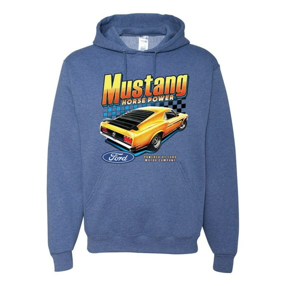 Wild Bobby, Ford Yellow Mustang Horsepower Cars and Trucks Unisex Graphic Hoodie Sweatshirt, Vintage Heather Blue, XX-Large
