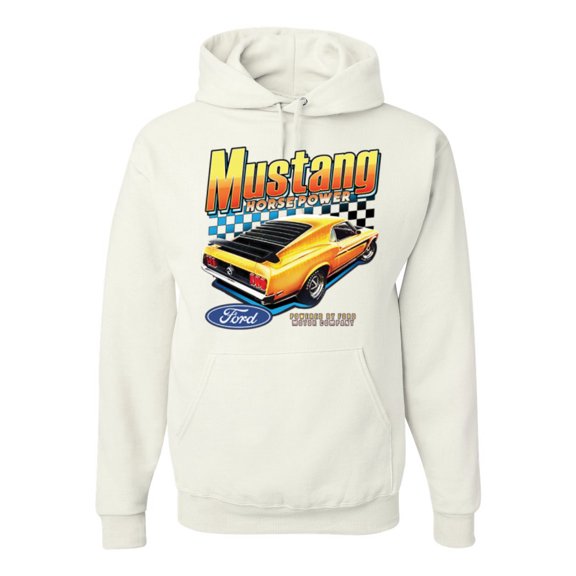 Wild Bobby, Ford Yellow Mustang Horsepower Cars and Trucks Unisex Graphic Hoodie Sweatshirt, White, X-Large