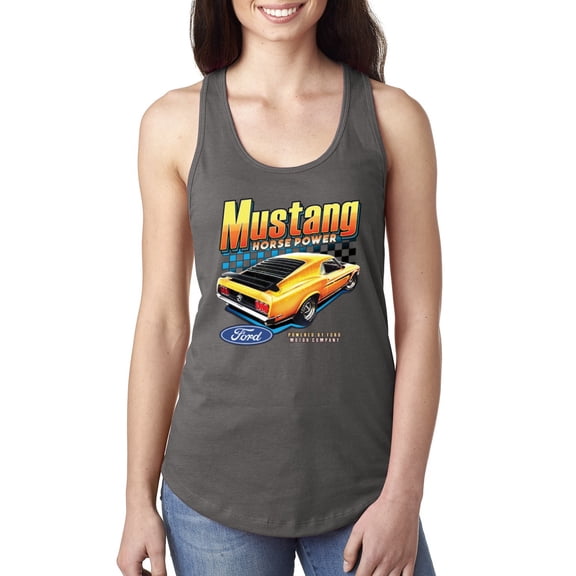 Wild Bobby, Ford Yellow Mustang Horsepower Cars and Trucks Women Racerback Tank Top, Dark Grey, Medium