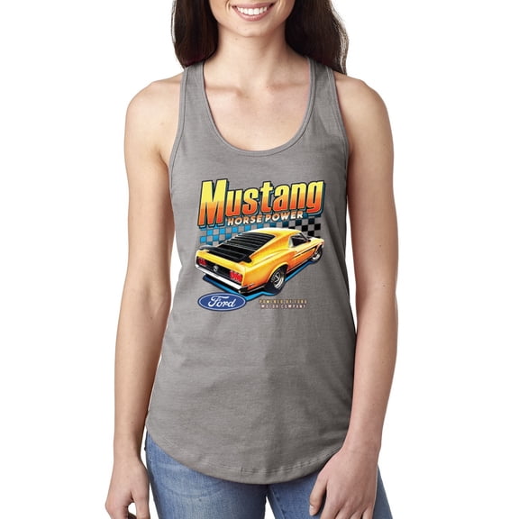 Wild Bobby, Ford Yellow Mustang Horsepower Cars and Trucks Women Racerback Tank Top, Heather Grey, Small