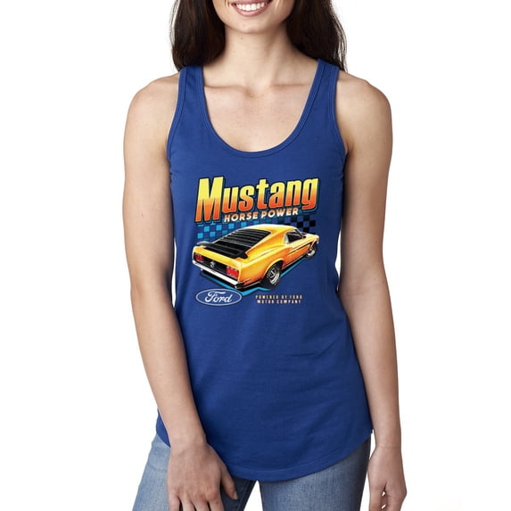 Wild Bobby, Ford Yellow Mustang Horsepower Cars and Trucks Women Racerback Tank Top, Royal, Medium