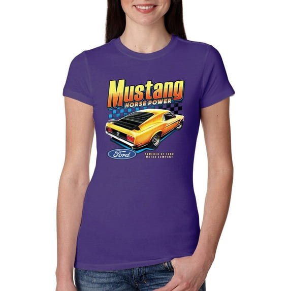 Wild Bobby, Ford Yellow Mustang Horsepower Cars and Trucks Women Slim Fit Junior Tee, Purple Rush, XX-Large