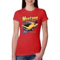 thumbnail image 1 of Wild Bobby Ford Yellow Mustang Horsepower Cars and Trucks Women Slim Fit Junior Tee, Red, Small, 1 of 6