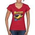 thumbnail image 1 of Wild Bobby Ford Yellow Mustang Horsepower Cars and Trucks Women Standard V-Neck Tee, Red, Large, 1 of 6