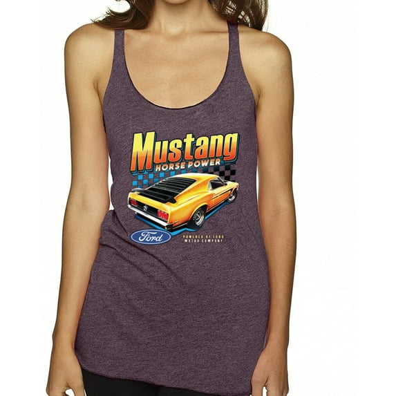 Wild Bobby Ford Yellow Mustang Horsepower Cars and Trucks Women Tri-Blend Racerback Tank Top, Purple Vintage, X-Large