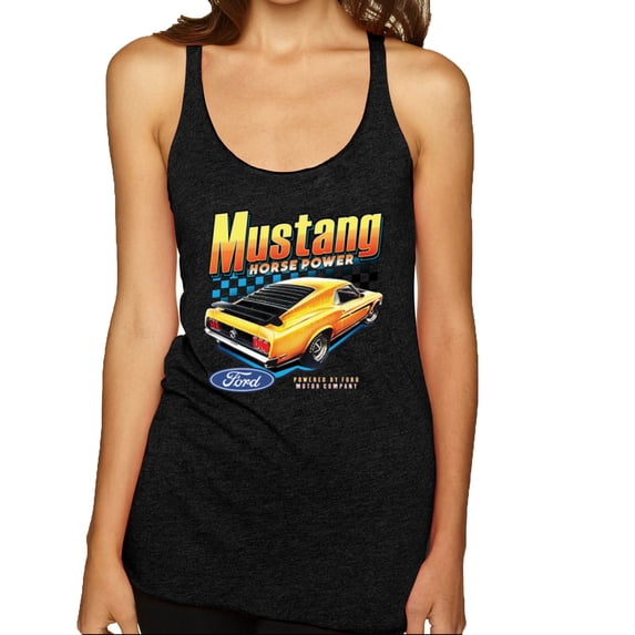 Wild Bobby Ford Yellow Mustang Horsepower Cars and Trucks Women Tri-Blend Racerback Tank Top, Vintage Black, Small