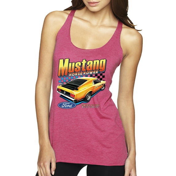 Wild Bobby Ford Yellow Mustang Horsepower Cars and Trucks Women Tri-Blend Racerback Tank Top, Vintage Pink, Large
