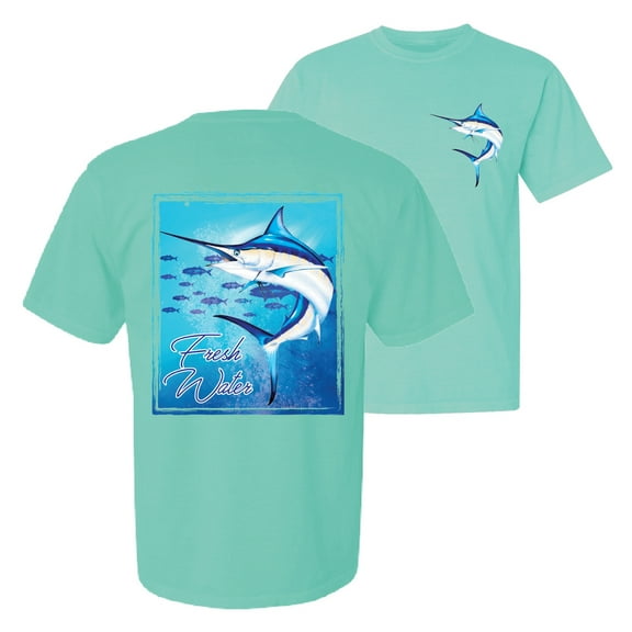 Wild Bobby, Fresh Water Swordfish Atlantic Pacific Fish, Fishing, Front and Back Garment-Dyed Short Sleeve Tees, Mint, Small