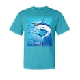 thumbnail image 1 of Wild Bobby, Fresh Water Swordfish Atlantic Pacific, Fish, Garment-Dyed Washed Look Short Sleeve Tees, Blue Lagoon, Small, 1 of 3