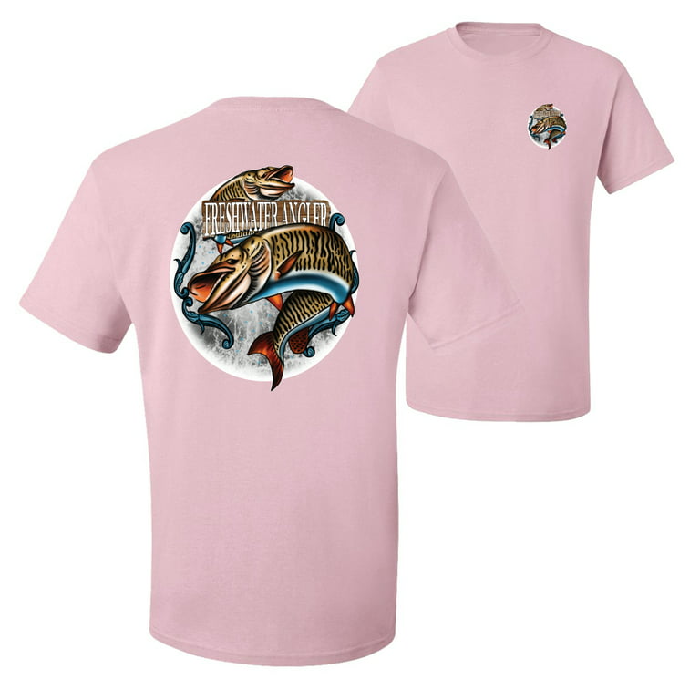 Wild Bobby,Freshwater Angler Fishing Front and Back Men's Graphic T-Shirt,  Light Pink, 3XL