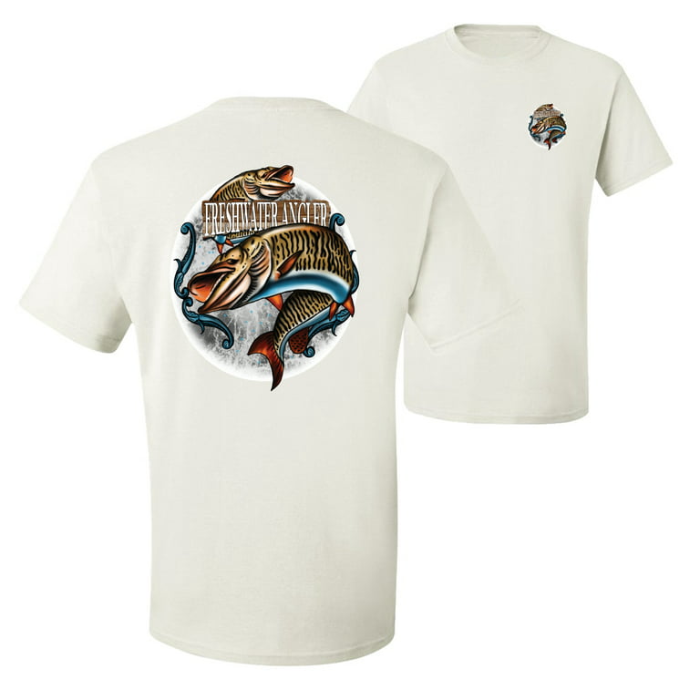 Wild Bobby,Freshwater Angler Fishing Front and Back Men's Graphic T-Shirt,  White, Medium