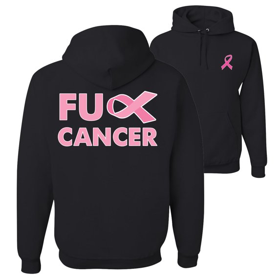 Wild Bobby, Fuck Cancer Pink Ribbon, Breast Cancer Awareness, Front and Back Unisex Graphic Hoodie Sweatshirt, Black, Medium