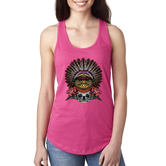 Wild Bobby, Funny Bird Chief Skull and Roses Vintage Fashion Ladies Racerback Tank Top, Raspberry, Large