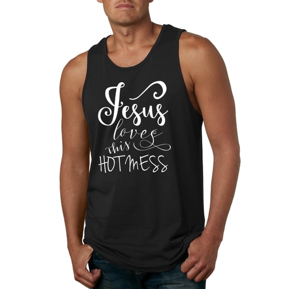 Wild Bobby, Funny Christian Quote Jesus Loves This Hot Mess, Inspirational/Christian, Men Graphic Tank Top, Black, Small