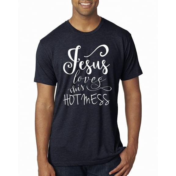 Wild Bobby, Funny Christian Quote Jesus Loves This Hot Mess, Inspirational/Christian, Men Premium Tri Blend Tee, Vintage Navy, 2XL