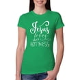 thumbnail image 1 of Wild Bobby, Funny Christian Quote Jesus Loves This Hot Mess, Inspirational/Christian, Women Slim Fit Junior Tee, Kelly, X-Large, 1 of 3