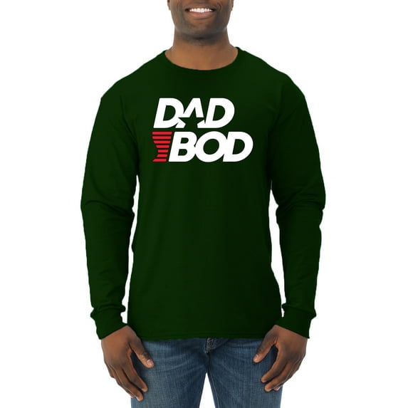 Wild Bobby, Funny Dad Bod Logo, Pop Culture, Men Long Sleeve Shirt, Forest Green, 3X-Large