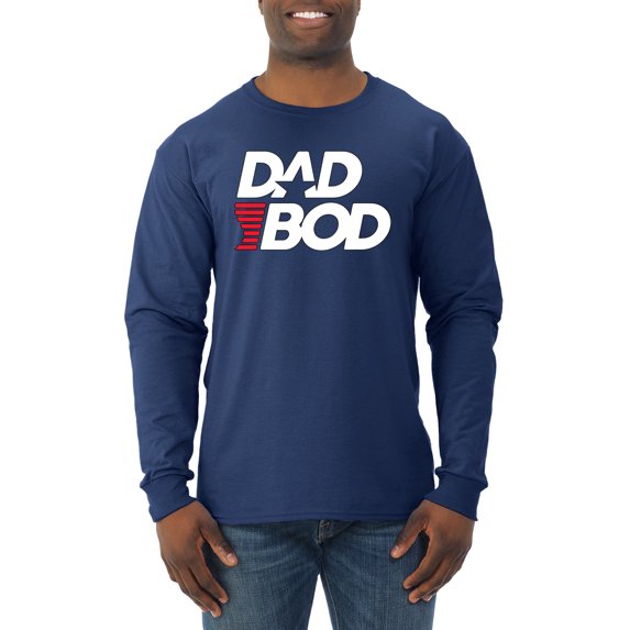 Wild Bobby, Funny Dad Bod Logo, Pop Culture, Men Long Sleeve Shirt, Navy, Large
