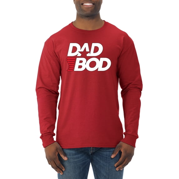 Wild Bobby, Funny Dad Bod Logo, Pop Culture, Men Long Sleeve Shirt, Red, X-Large