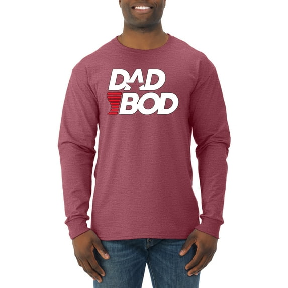 Wild Bobby, Funny Dad Bod Logo, Pop Culture, Men Long Sleeve Shirt, Vintage Heather Red, Large