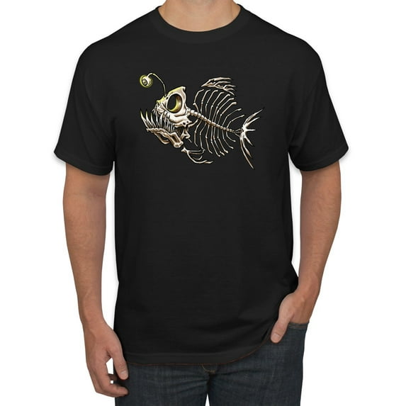 Wild Bobby, Funny Fishbone Skeleton Angler Fish, Animal Lover, Men Graphic Tees, Black, Small