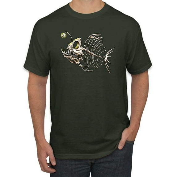Wild Bobby, Funny Fishbone Skeleton Angler Fish, Animal Lover, Men Graphic Tees, Forest Green, Medium