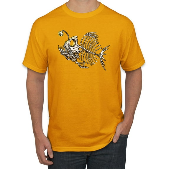 Wild Bobby, Funny Fishbone Skeleton Angler Fish, Animal Lover, Men Graphic Tees, Gold, 5XL
