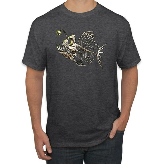 Wild Bobby, Funny Fishbone Skeleton Angler Fish, Animal Lover, Men Graphic Tees, Heather Black, Large
