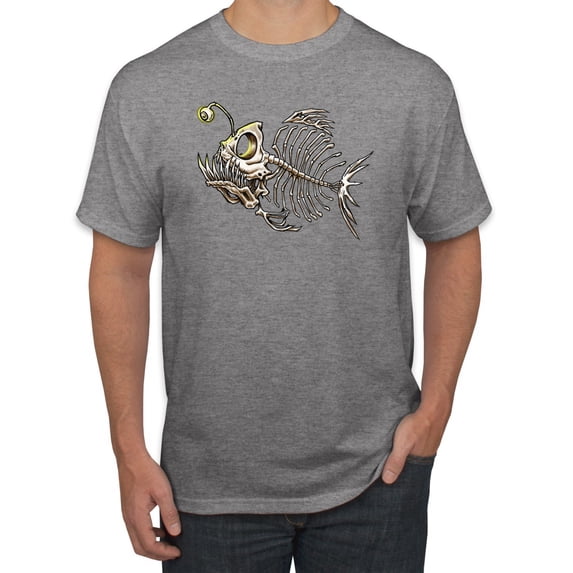 Wild Bobby, Funny Fishbone Skeleton Angler Fish, Animal Lover, Men Graphic Tees, Heather Grey, Medium