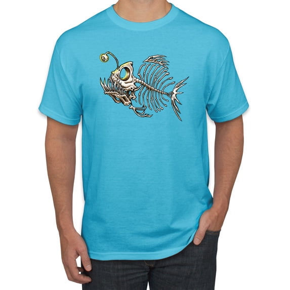 Wild Bobby, Funny Fishbone Skeleton Angler Fish, Animal Lover, Men Graphic Tees, Light Turquoise, 2XL