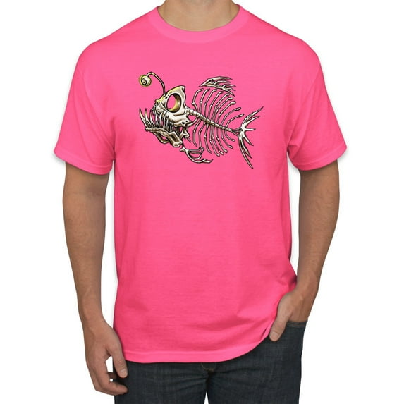 Wild Bobby, Funny Fishbone Skeleton Angler Fish, Animal Lover, Men Graphic Tees, Neon Pink, Small