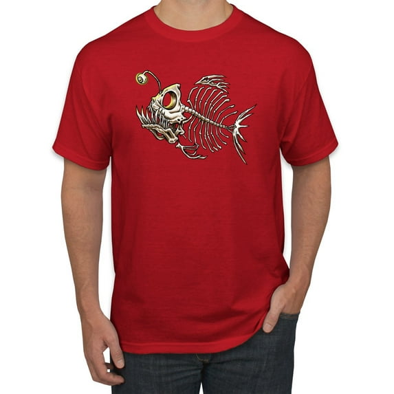 Wild Bobby, Funny Fishbone Skeleton Angler Fish, Animal Lover, Men Graphic Tees, Red, 5XL