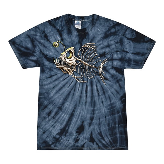 Wild Bobby, Funny Fishbone Skeleton Angler Fish, Animal Lover, Tie-Dye Tees, Spiral Navy, Medium
