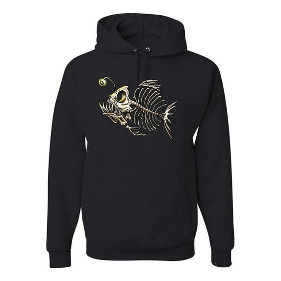 Wild Bobby, Funny Fishbone Skeleton Angler Fish, Animal Lover, Unisex Graphic Hoodie Sweatshirt, Black, 3XL