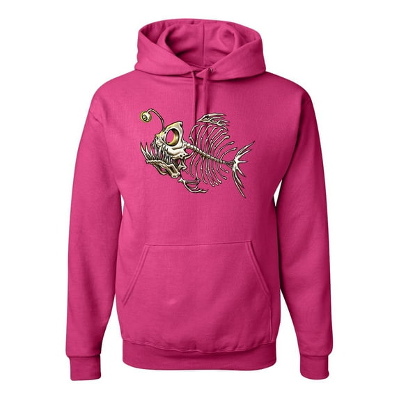 Wild Bobby, Funny Fishbone Skeleton Angler Fish, Animal Lover, Unisex Graphic Hoodie Sweatshirt, Fuschia, Small