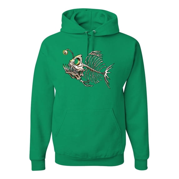 Wild Bobby, Funny Fishbone Skeleton Angler Fish, Animal Lover, Unisex Graphic Hoodie Sweatshirt, Kelly, 2XL