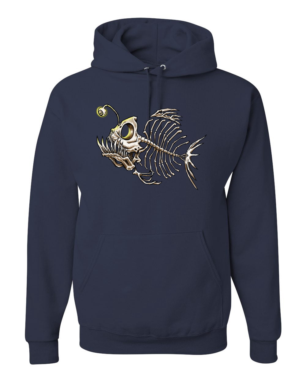 Wild Bobby, Funny Fishbone Skeleton Angler Fish, Animal Lover, Unisex  Graphic Hoodie Sweatshirt, Navy, Small