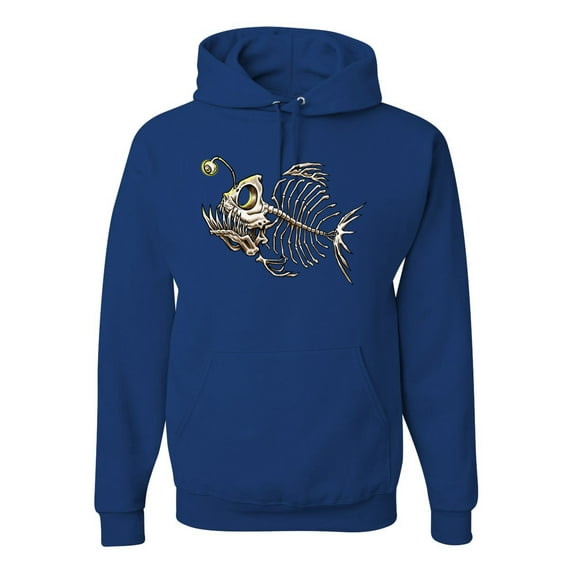 Wild Bobby, Funny Fishbone Skeleton Angler Fish, Animal Lover, Unisex Graphic Hoodie Sweatshirt, Royal, 3XL