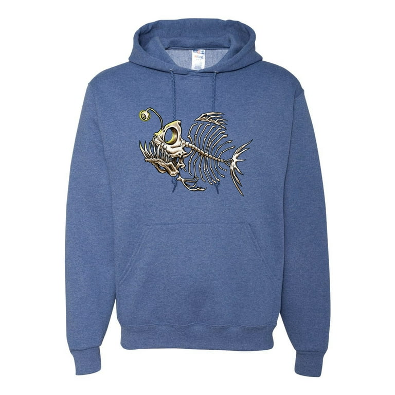 Wild Bobby Funny Fishbone Skeleton Angler Fish Animal Lover Unisex Graphic Hoodie Sweatshirt Vintage Heather Blue 2XL