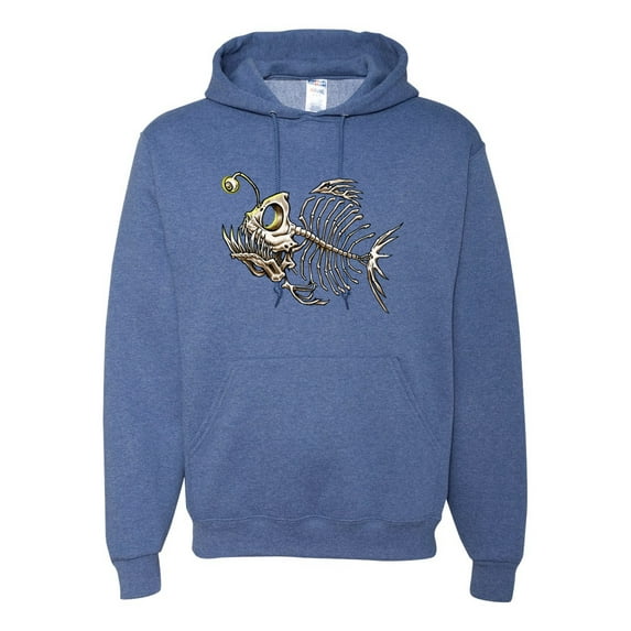 Wild Bobby, Funny Fishbone Skeleton Angler Fish, Animal Lover, Unisex Graphic Hoodie Sweatshirt, Vintage Heather Blue, X-Large