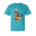 thumbnail image 1 of Wild Bobby, Funny Graphic Astronaut Cat in Space on Cheeseburger, Animal Lover, Garment-Dyed Washed Look Short Sleeve T-Shirt, Blue Lagoon, Small, 1 of 3